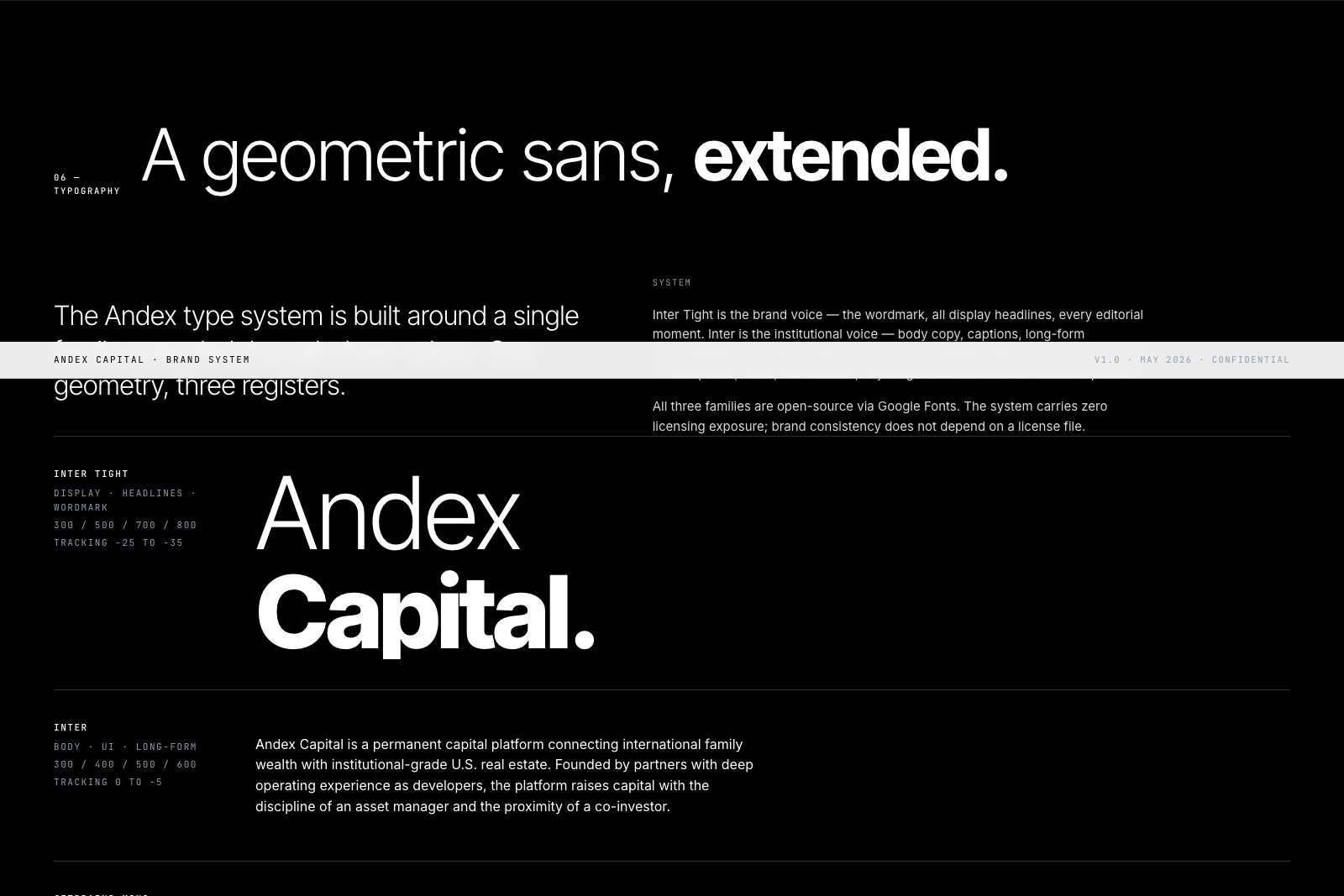 Página del BrandBook de Andex: tipografía