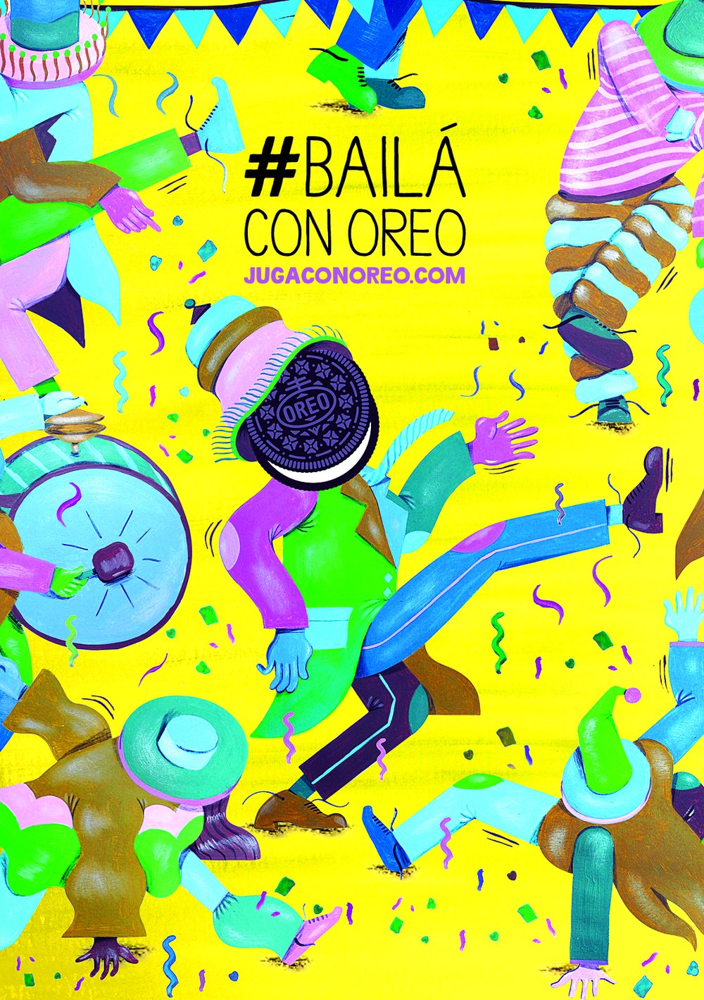 Póster ilustrado de Jugá con Oreo: baila